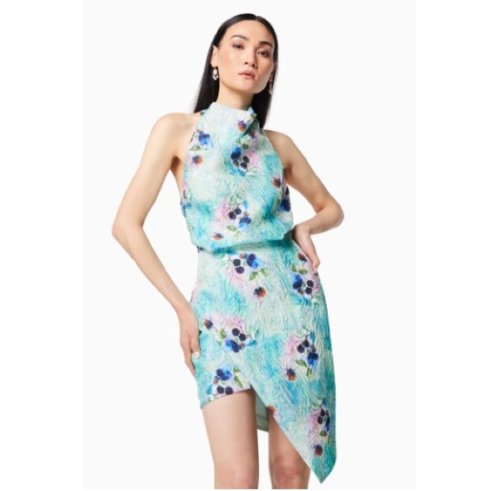 Elliatt Vixen Halter Mini Dress	in Green Blue Multi Size Small - Picture 6 of 11